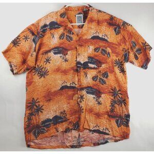 Ocean Current Hawaiian Shirt Mens XL Red Black Orange Short Sleeve Rayon
